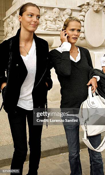 Daria Werbowy and Carmen Kass during Paris Fashion Week Spring/Summer 2007 - Chanel - Arrivals at Grand Palais in Paris, France.