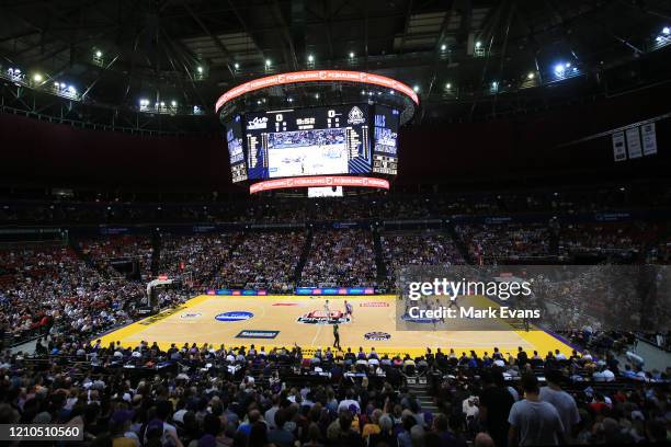 General view of play during game three of the NBL Semi Final Series between the Sydney Kings and Melbourne United at Qudos Bank Arena on March 05,...