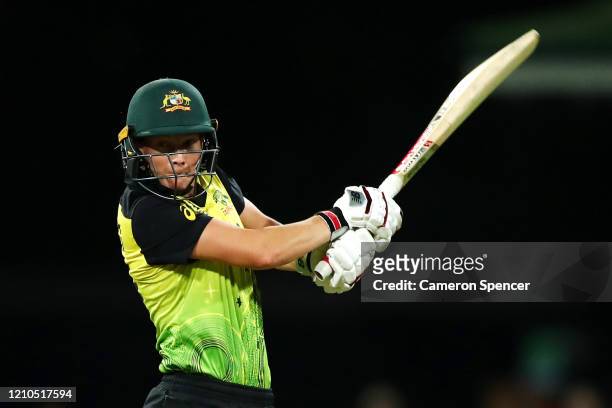 Meg Lanning of Australia bats during the ICC Women's T20 Cricket World Cup Semi Final match between Australia and South Africa at Sydney Cricket...
