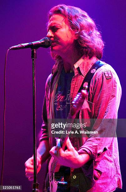 Eddie Vedder of Pearl Jam during Pearl Jam and Robert Plant Hurricane Relief Concert - October 5, 2005 at House of Blues in Chicago, Illnois, United...