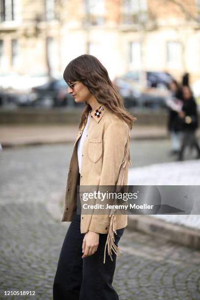 Clara Luciani is seen outside the Miu Miu show during Paris Fashion week Womenswear Fall/Winter 2020/2021 Day Eight on March 02, 2020 in Paris,...