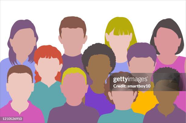 childrens head profiles - diverse classroom stock illustrations