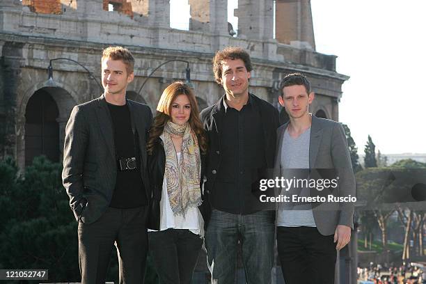 Hayden Christensen, Rachel Bilson, director Doug Liman and Jamie Bell attend a photocall for "Jumper" at the Colosseum on February 6, 2008 in Rome,...