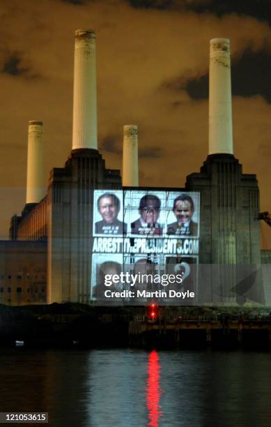 Very large projection of Blair, Bush, Mi-Jong, Mugabe and Putin hundreds of feet high will be going up against Battersea Power Station - and will...