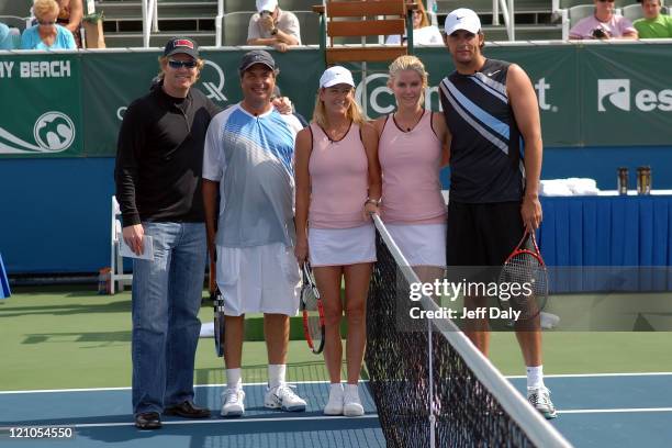 Jim Courier, Jon Lovitz, Chris Evert, Maeve Quinlan and Mark Philippoussis attend the Chris Evert/Raymond James Pro Celebrity Tennis Classic on...