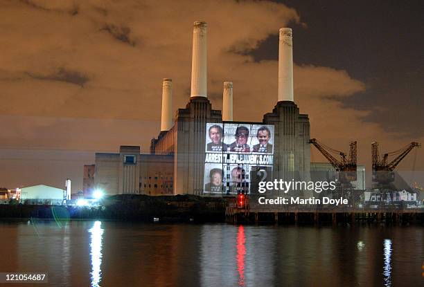 Very large projection of Blair, Bush, Mi-Jong, Mugabe and Putin hundreds of feet high will be going up against Battersea Power Station - and will...