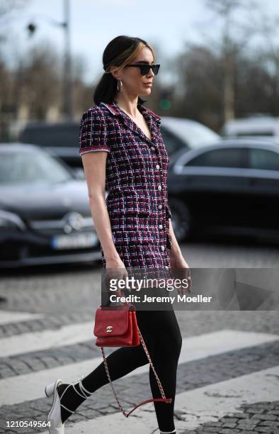 Brittany Xavier is seen outside the Chanel show during Paris Fashion week Womenswear Fall/Winter 2020/2021 Day Eight on March 02, 2020 in Paris,...