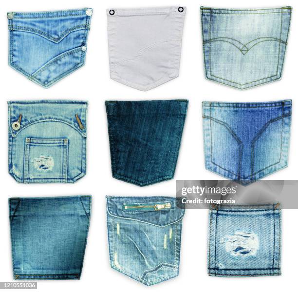 jeans back pocket collection. clipping path - hosentasche stock-fotos und bilder