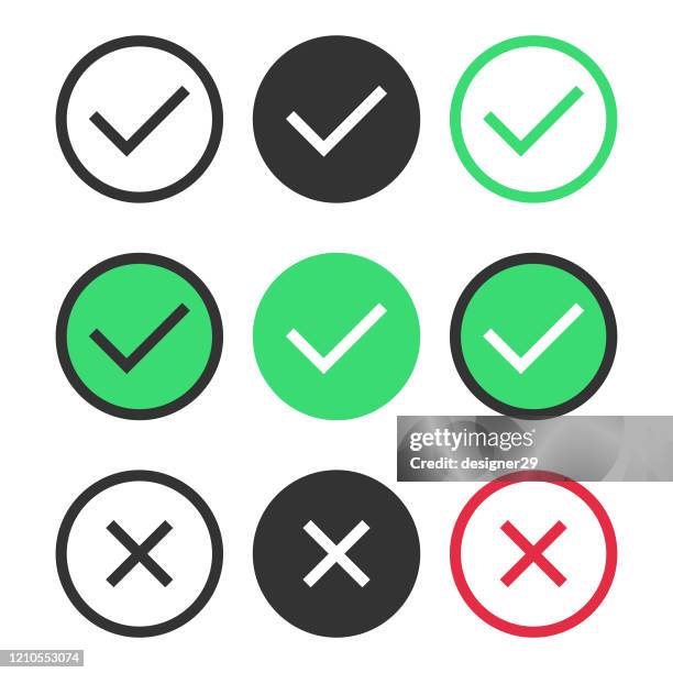 ilustrações de stock, clip art, desenhos animados e ícones de check mark icon set vector design on white background. - letra x