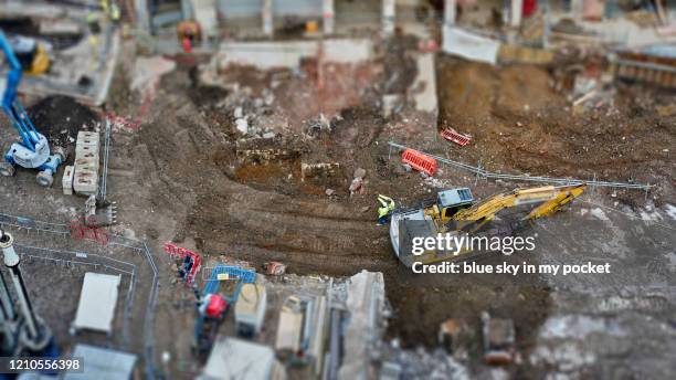 a high angle view of a construction site - tilt shift stock pictures, royalty-free photos & images