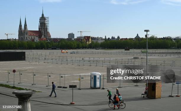 Overview of the Theresienwiese, the Oktoberfest beer festival place in Munich, southern Germany, on April 21, 2020. - Bavarian state governor Markus...