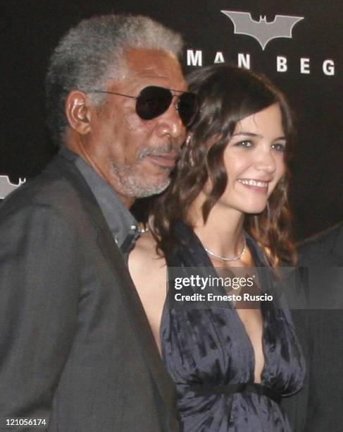 Morgan Freeman and Katie Holmes during "Batman Begins" Rome Premiere - Arrivals at Warner Village in Rome, Italia RM, Italy.