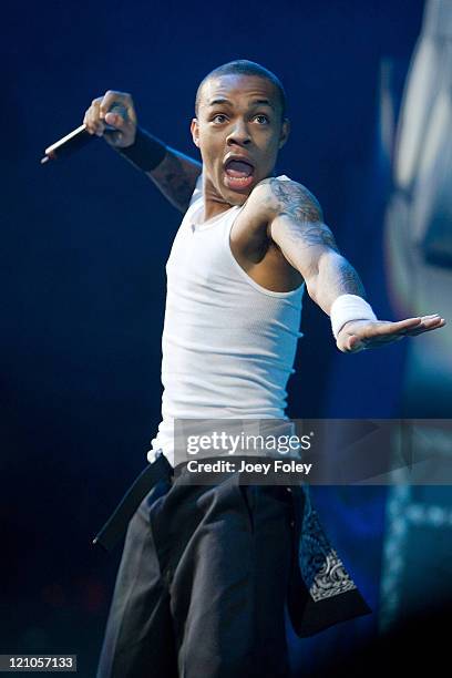 Singer Bow Wow performs at Chris Brown's concert tour held at Conseco Fieldhouse on January 25, 2008 in Indianapolis, Indiana.