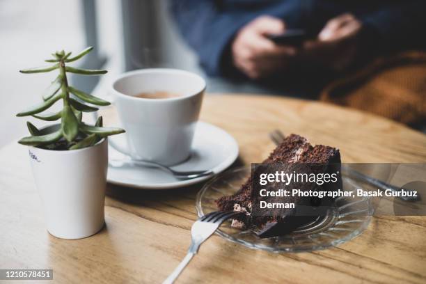 coffee and chocolate cake - man eating pie stock pictures, royalty-free photos & images
