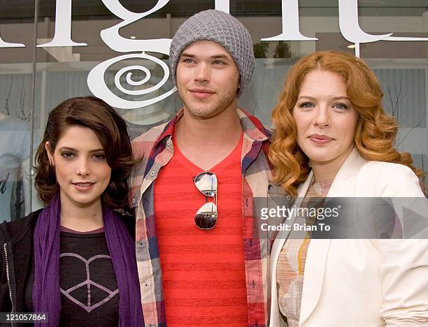 Actors Ashley Greene, Kellan Lutz, and Rachelle Lefevre pose at Kitson Hosts Special "Twilight" DVD Release Party on March 21, 2009 at Kitson on...