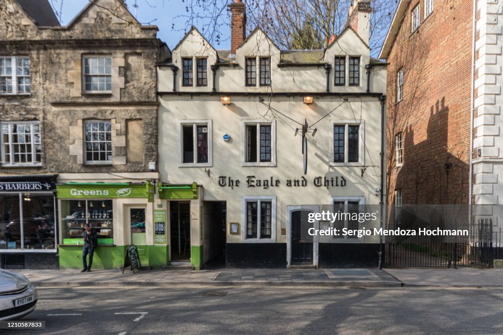 The famous Eagle and Child pub on St Giles in Oxford, England