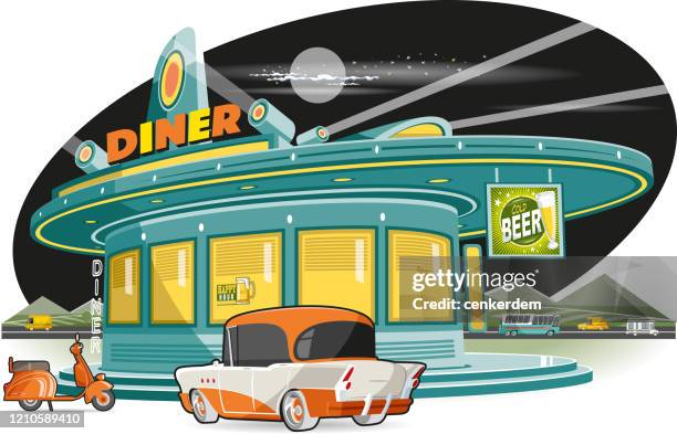 intercity diner - 50s diner stock illustrations