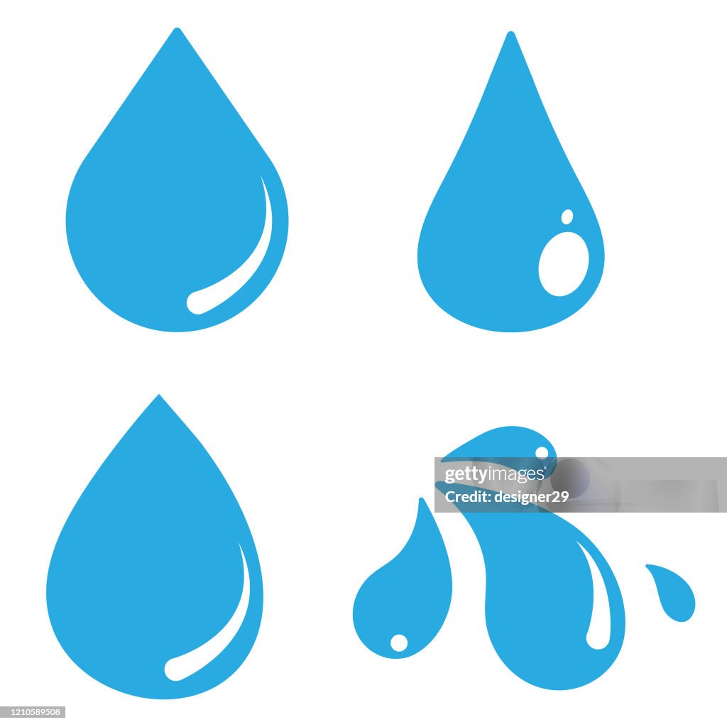 Water Drop Icon Set Vector Design on White Background.