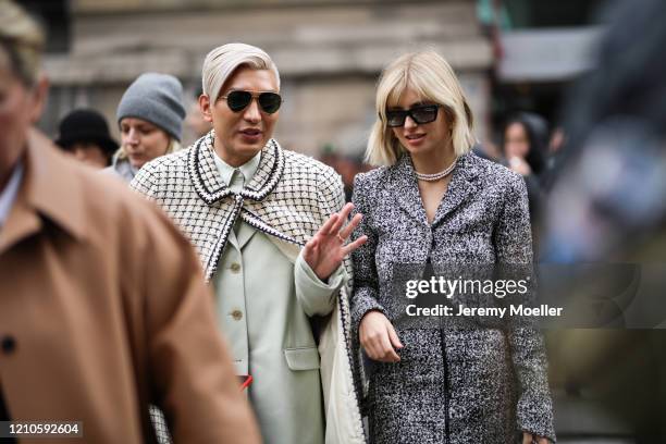 Bryan Boy and Xenia Adonts are seen wearing outside the Giambattista Valli show during Paris Fashion week Womenswear Fall/Winter 2020/2021 Day Seven...