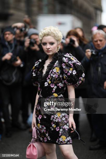 Lachlan Watson is seen wearing outside the Giambattista Valli show during Paris Fashion week Womenswear Fall/Winter 2020/2021 Day Seven on March 01,...