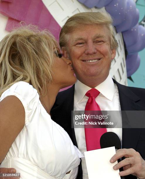 Pam Anderson and Donald J. Trump during Donald J. Trump's 2005 Quarter Million Dollar Birthday Giveaway with Special Guest Pamela Anderson at Trump...