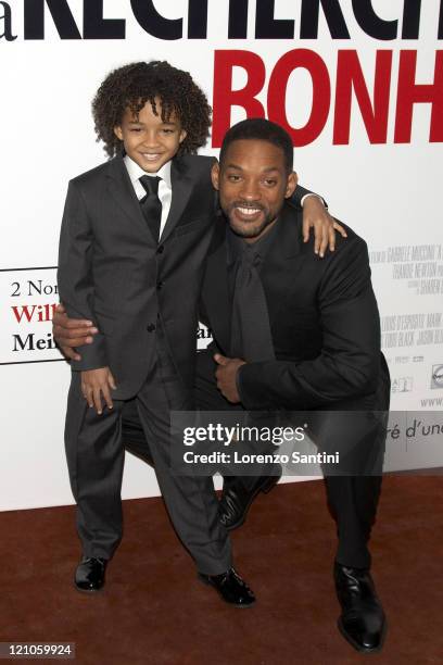 Jaden Smith and Will Smith during "The Pursuit of Happyness" Paris Premiere at UGC Normandie in Paris, France.