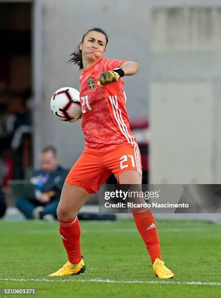Zecira Musovic of Sweden Women during the Germany v Sweden, Algarve Cup match at Algarve Stadium on March 4, 2020 in Faro Portugal.