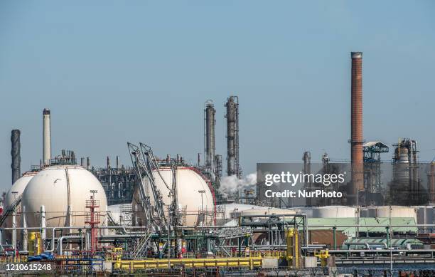 General view of a Total Oil refinery in Antwerp - Belgium on 21 April 2020. US oil prices crashed into negative territory last few weeks,for the...