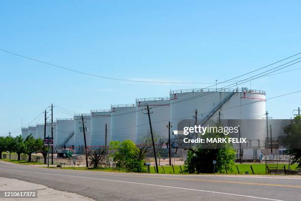 An oil storage facility is shown at the Vopak Terminal Deer Park on April 21, 2020 in Houston, Texas. - Oil-price turmoil gripped markets once more...