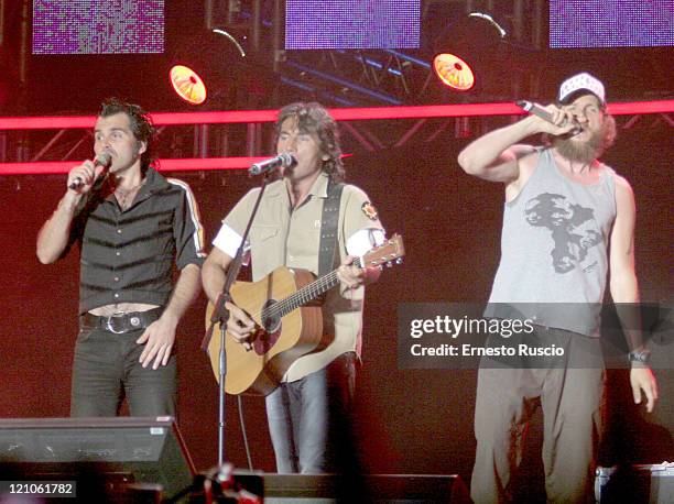 Piero Pelu, Ligabue and Jovanotti during LIVE 8 - Rome - Show at Circus Maximus in Rome, Italy.