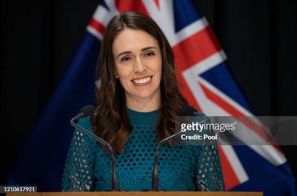 Prime Minister Jacinda Ardern speaks during her COVID-19 update media conference at Parliament on April 22, 2020 in Wellington, New Zealand. Prime...