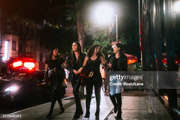 latina friends on ladies night out in l.a. - nights of freedom la imagens e fotografias de stock