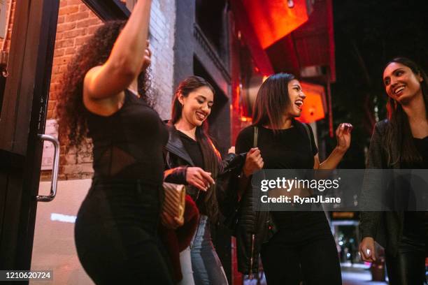 latina friends on ladies night out in l.a. - girls night stock pictures, royalty-free photos & images