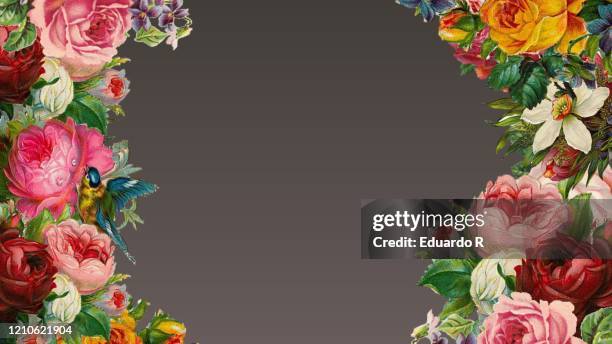 illustration with dark gradient background with balloons and champagne glasses for celebration - images of flowers to draw stock pictures, royalty-free photos & images