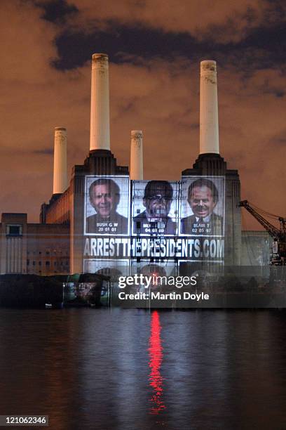 Very large projection of Blair, Bush, Mi-Jong, Mugabe and Putin hundreds of feet high will be going up against Battersea Power Station - and will...