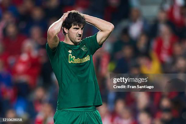 Mikel San Jose of Athletic Club reacts during the Copa del Rey semi-final 2nd leg match between Granada CF and Athletic Club at Estadio Nuevo Los...