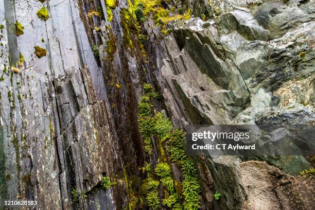 slate rock formations in quarry - dinorwic quarry stock-fotos und bilder