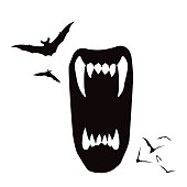 Draculas Vampire Bite with Bats Vector Graphic Halloween Illustration