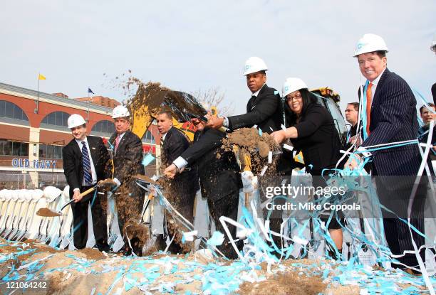 Real estate developer Bruce Ratner, New York City Mayor Michael Bloomberg, New York State Governor David Paterson, Brooklyn Borough President Marty...