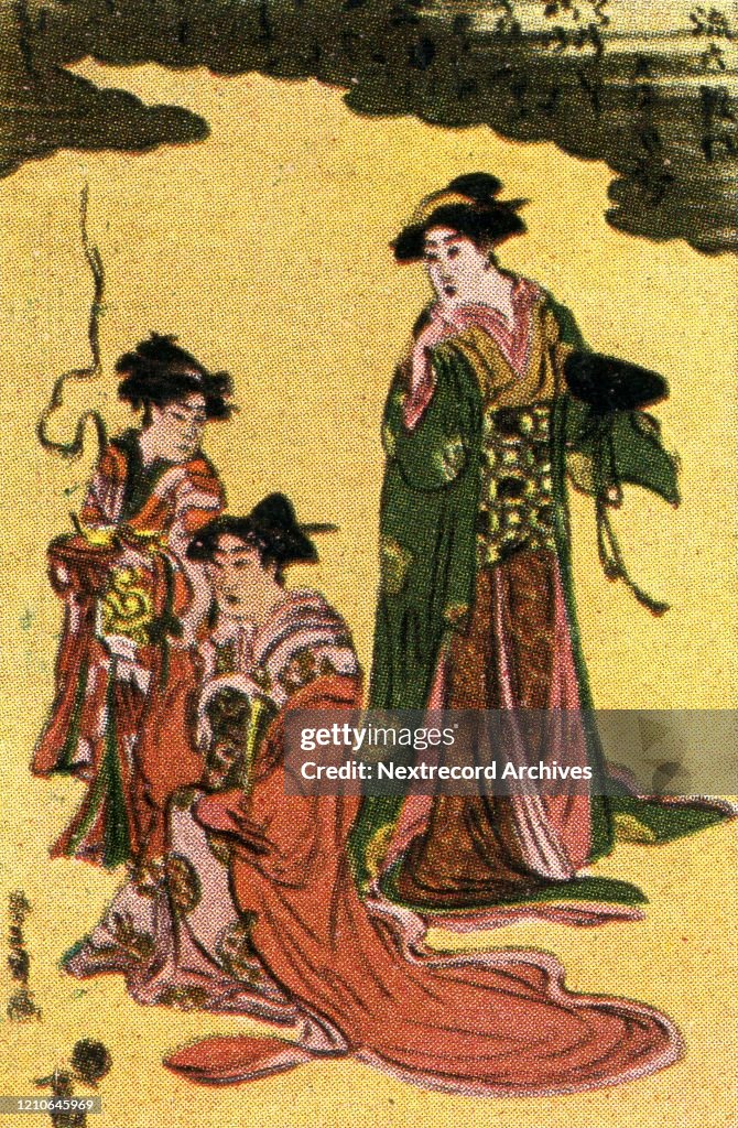 Collectible tobacco card of Japanese Woodcut, Manoli Cigarettes, 1927