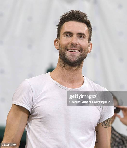 Adam Levine performs on ABC's "Good Morning America" at Bryant Park on June 27, 2008 in New York City.