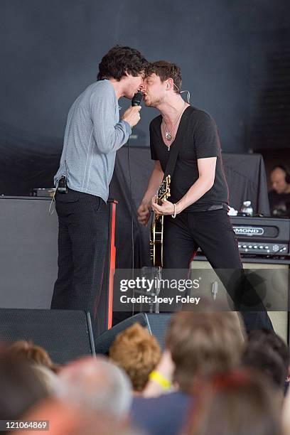 Gary Lightbody and Nathan Connolly of Snow Patrol perform at the Verizon Wireless Music Center on June 5, 2009 in Noblesville, Indiana.