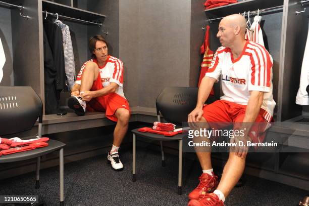 Steve Nash and Jason Kidd of the Western Conference talk prior to the NBA All-Star Game, part of 2010 NBA All-Star Weekend on February 14, 2010 at...