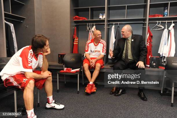 Steve Nash, Jason Kidd, and Head Coach George Karl of the Western Conference talk prior to the NBA All-Star Game, part of 2010 NBA All-Star Weekend...