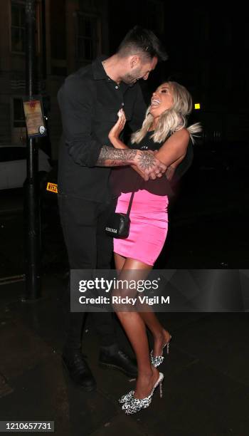 Adam Collard and Laura Anderson seen attending the launch of Sam Bird's new single in London's Hard Rock Hotel on March 05, 2020 in London, England.