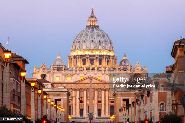 st peter's basilica, sunrise, the vatican, rome, lazio, italy - vatican foto e immagini stock