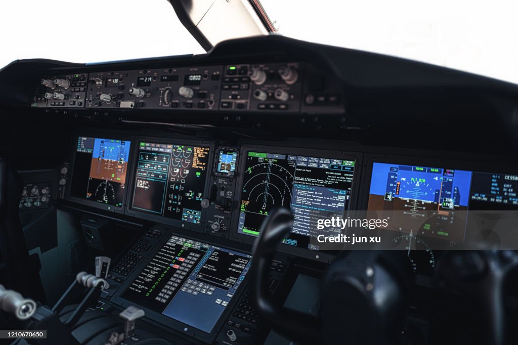 Cockpit Controls Simple Controls And Dashboards In The Cockpit Of An Aircraft High-Res Stock ...