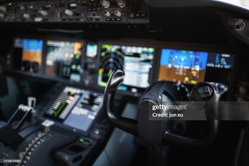Cockpit Controls Simple Controls And Dashboards In The Cockpit Of An Aircraft High-Res Stock ...