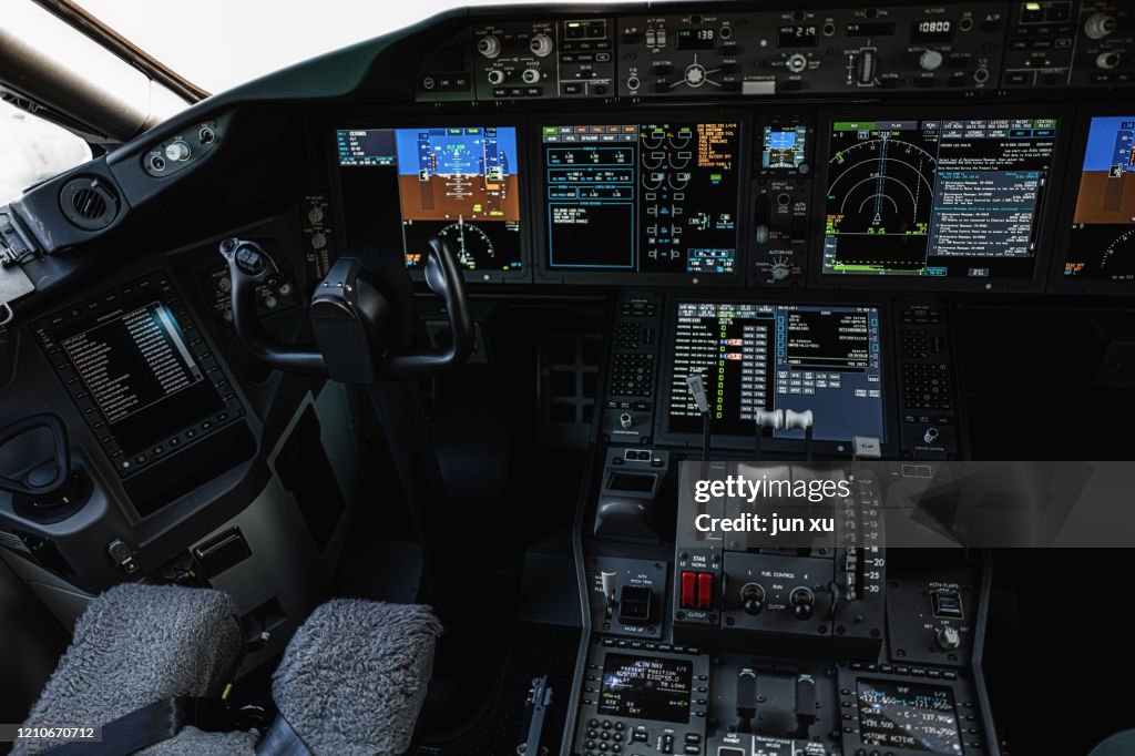 Cockpit Controls Simple Controls And Dashboards In The Cockpit Of An Aircraft High-Res Stock ...