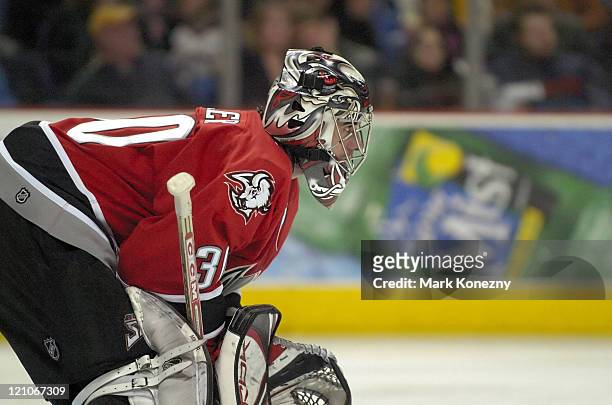Buffalo Sabres goalie Ryan Miller in action during a game against the Florida Panthers at HSBC Arena in Buffalo, New York on February 11, 2006....